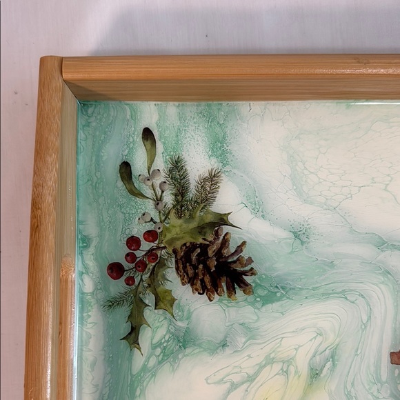 SERVING TRAY- with handles-  light wooden Festive Design - Picture 4 of 11